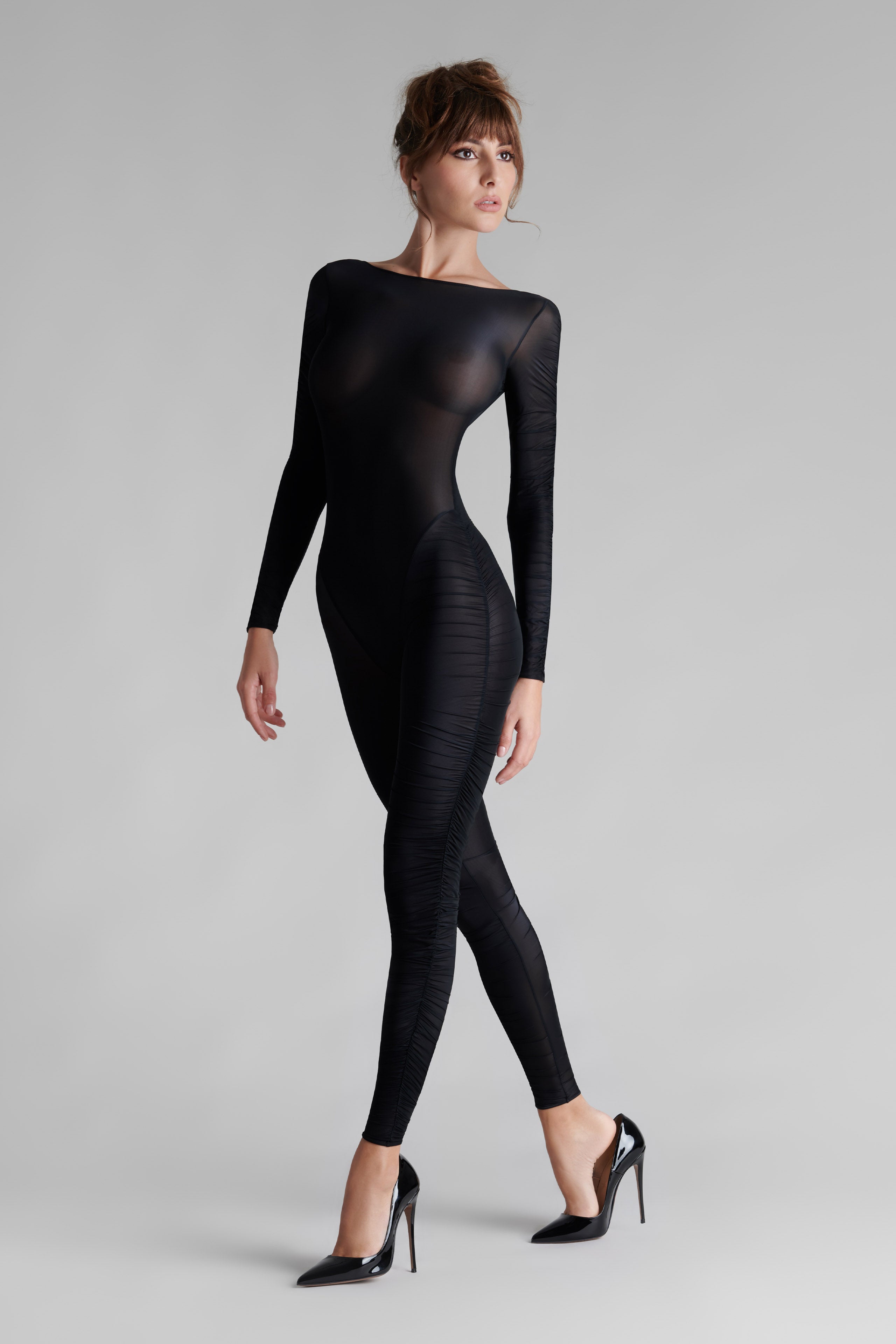 Catsuit dos nu manches longues - Nuit Fauve