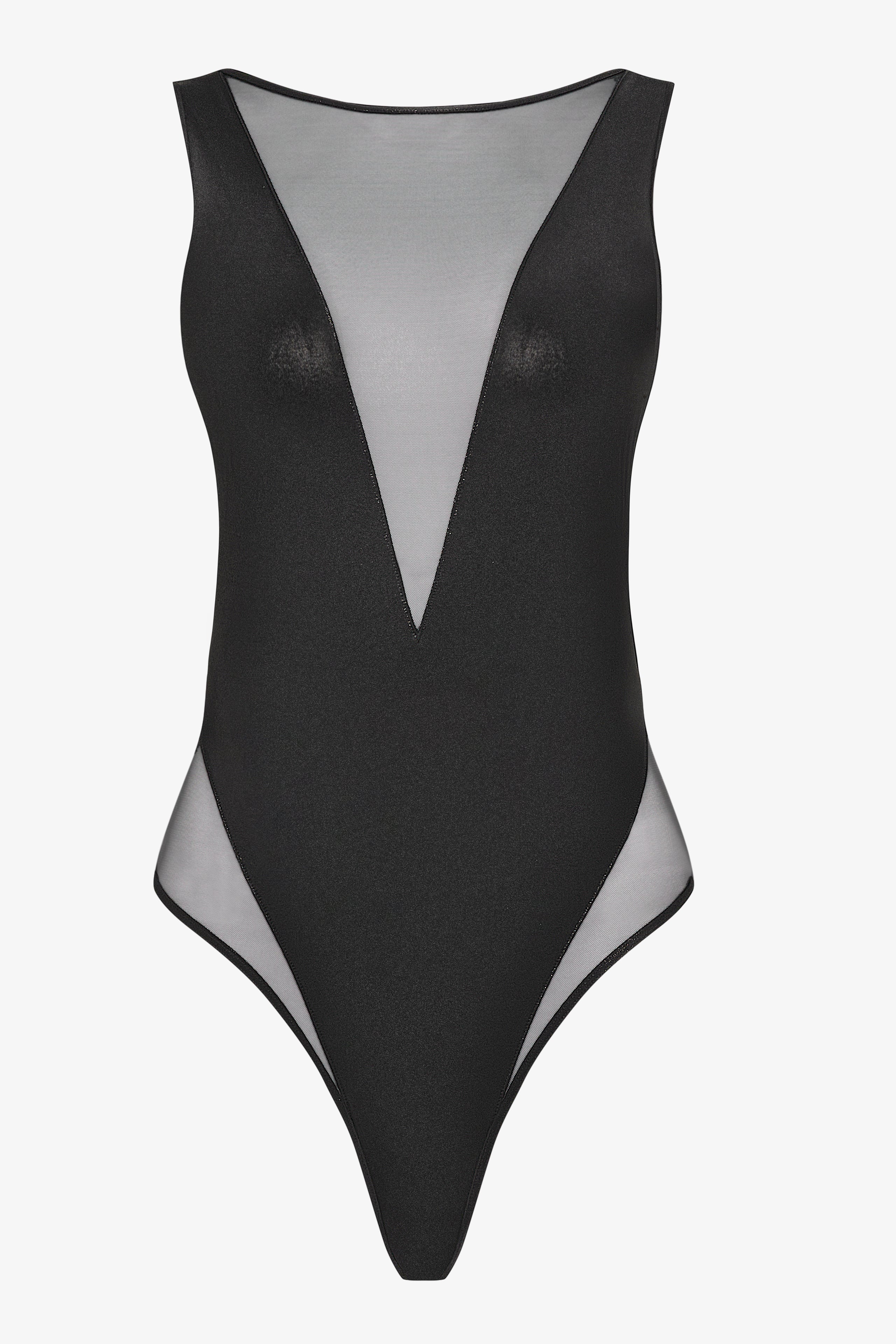 Sheer V-neck one-piece swimsuit - Minuit