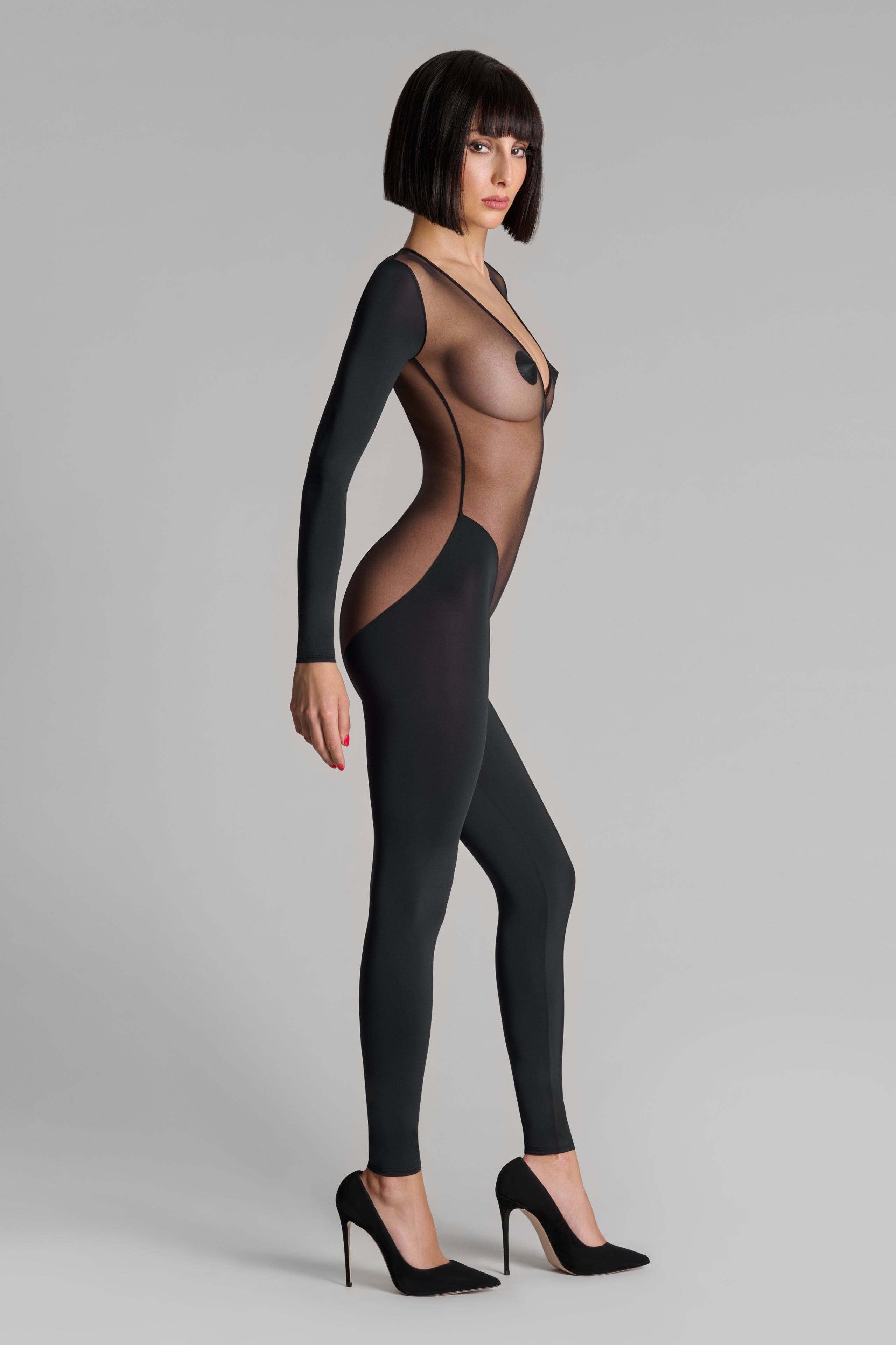 Catsuit con Maniche Lunghe e Schiena Trasparente - Pure Tentation