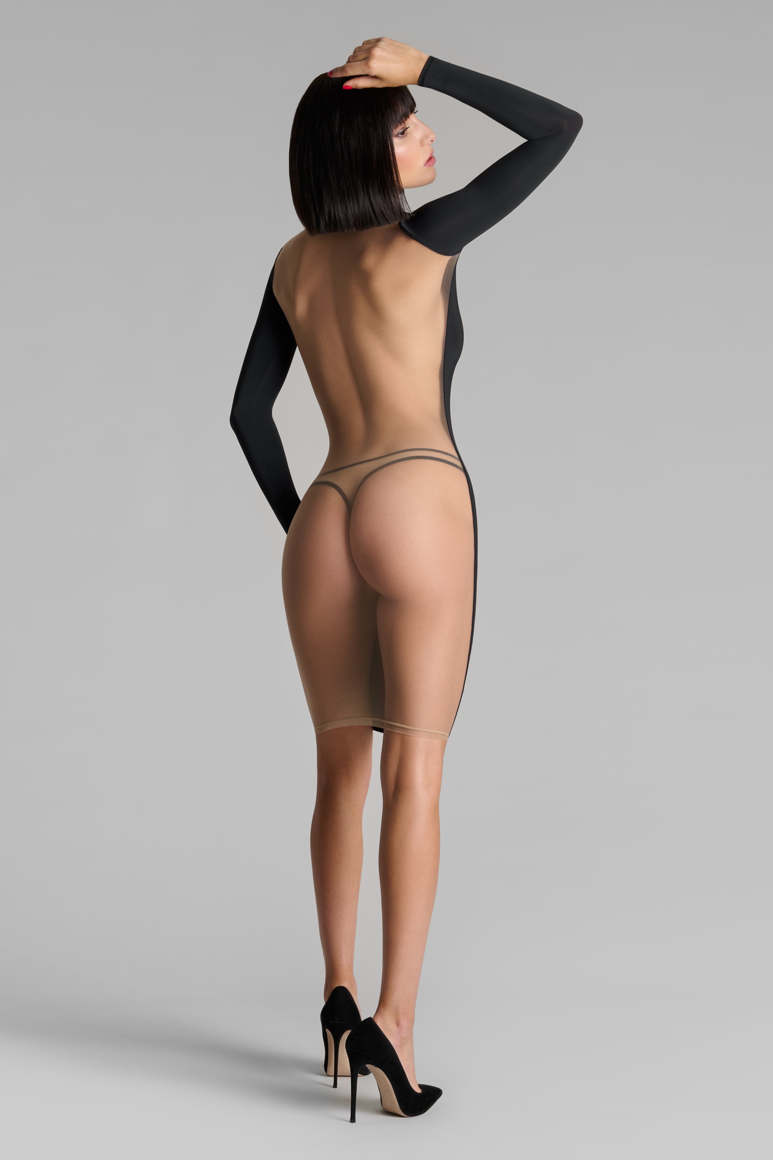 Long-sleeved sheer-back dress - Pure Tentation