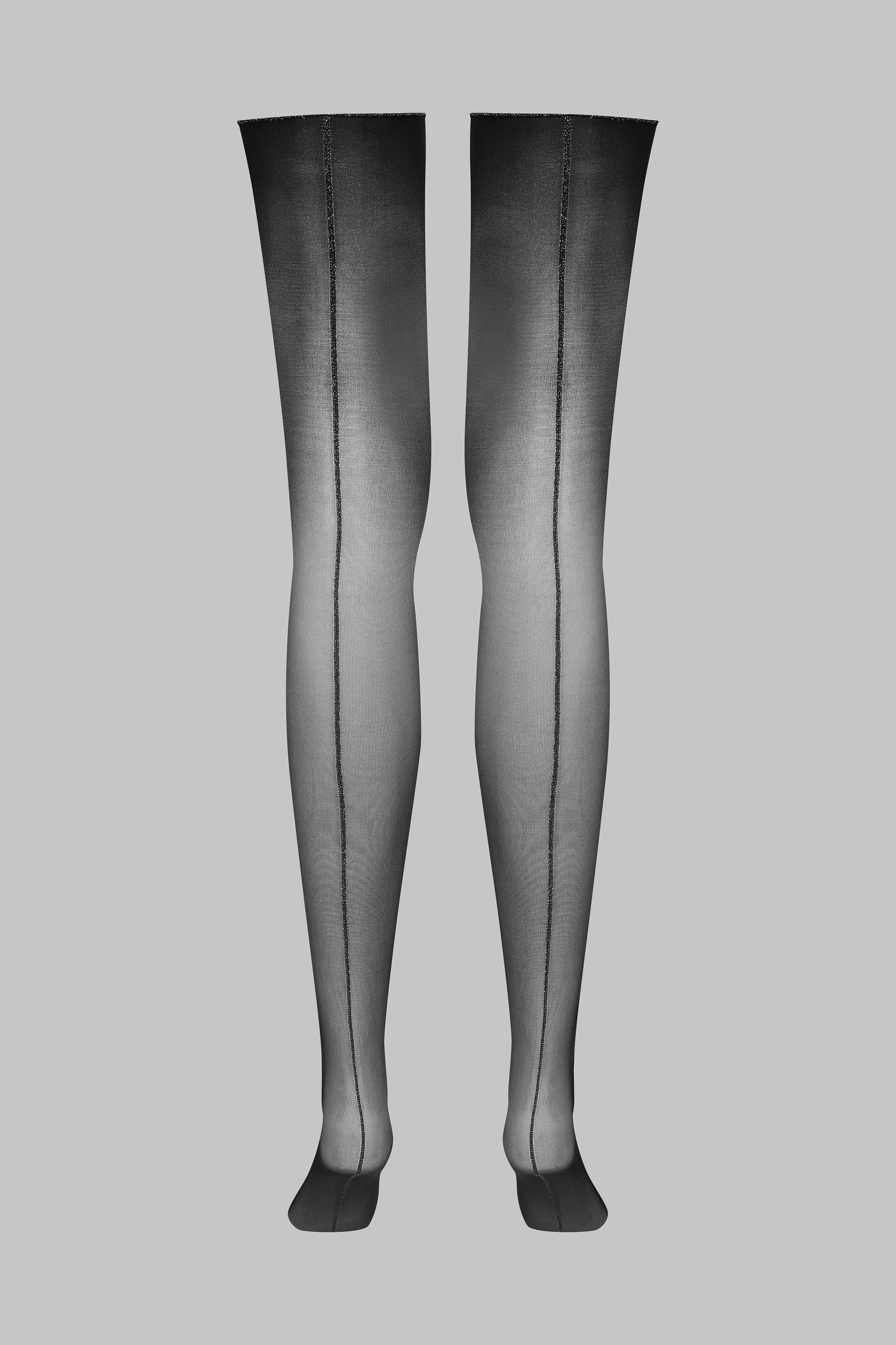 Geschnittene, gerollte Strümpfe mit Nähten aus Lurex 20D - Schwarz/Silber - Legwear