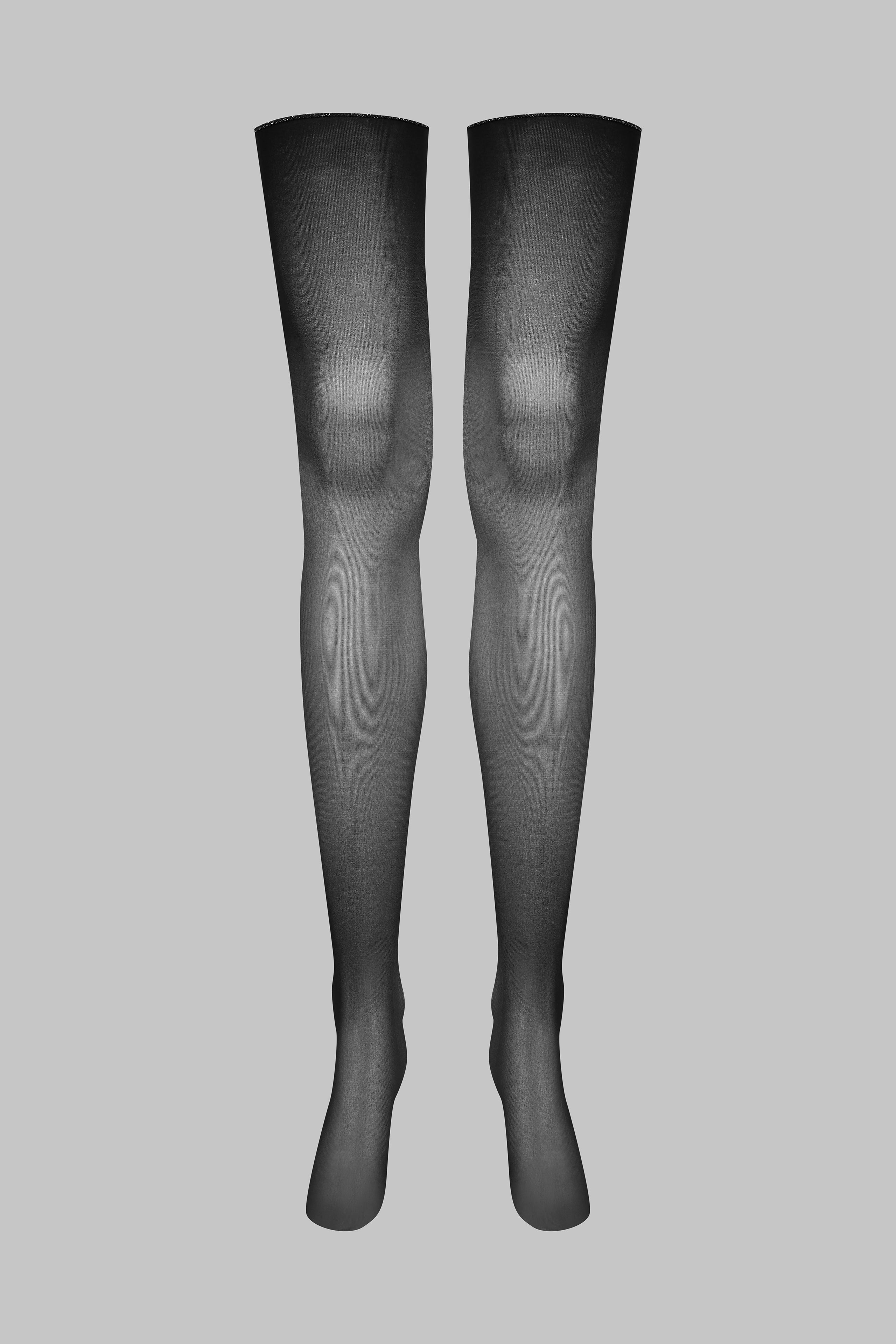Geschnittene, gerollte Strümpfe mit Nähten aus Lurex 20D - Schwarz/Silber - Legwear