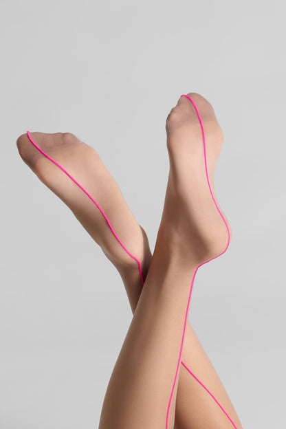 Bas coupés roulés couture fluo 20D - Legwear