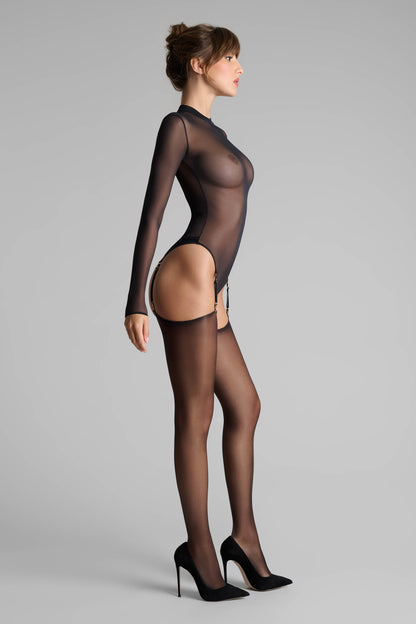 Lurex 20D rolled seam stockings - Black/Gold - Legwear