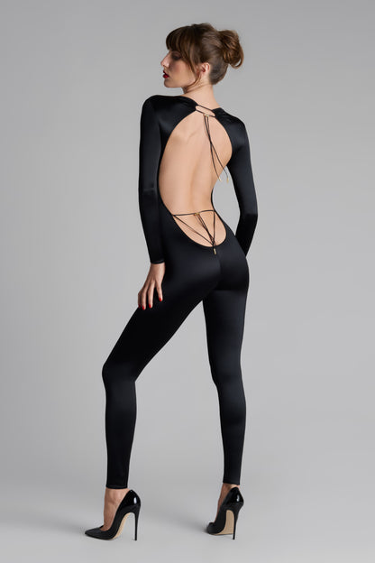 Open Back Long Sleeve Catsuit - French Kiss