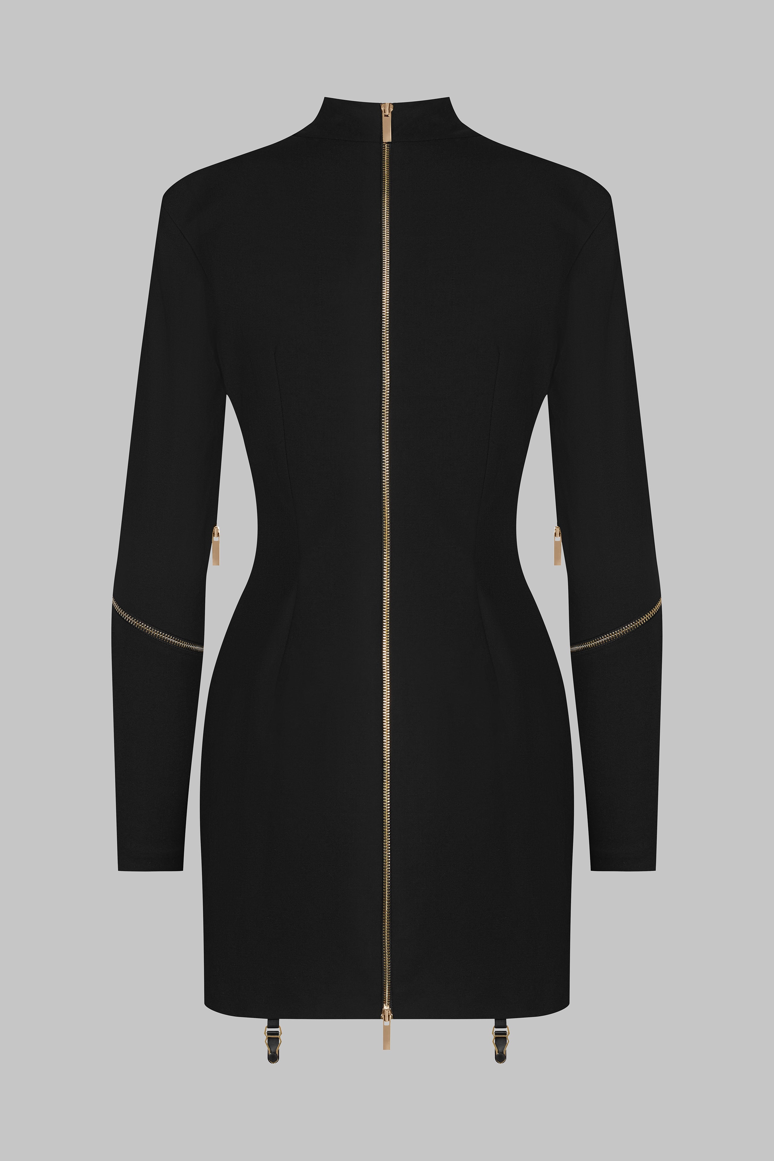 018 - Robe courte manches longues à zip en laine
