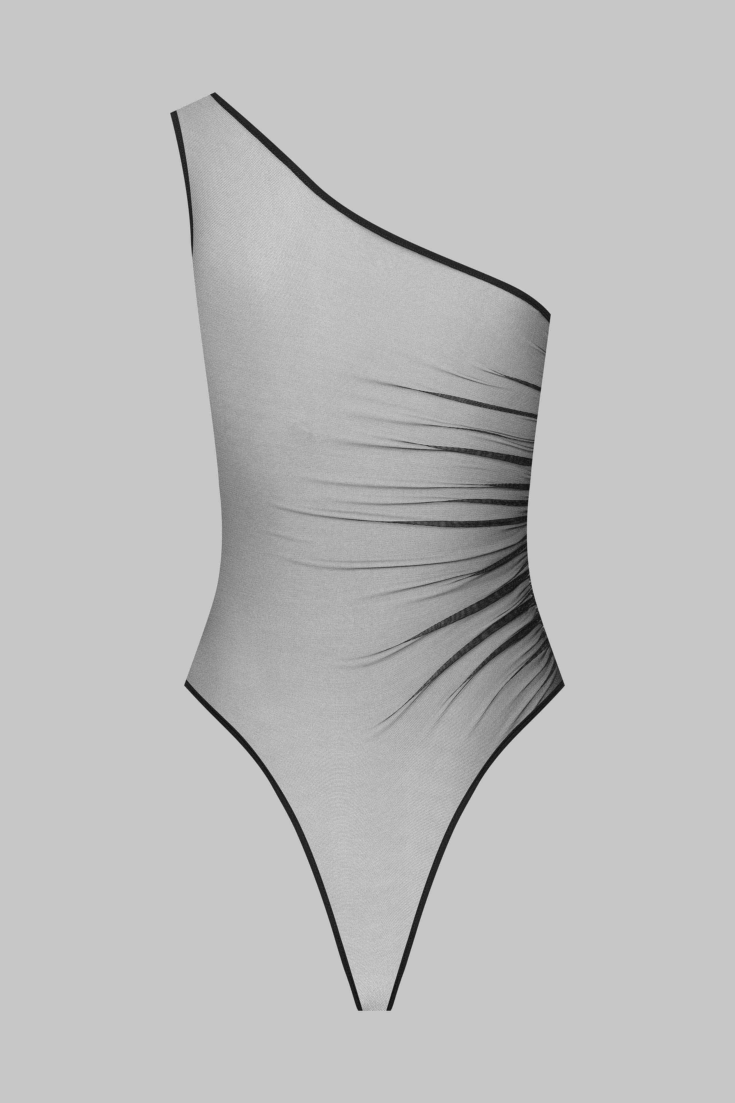 Asymmetrical string bodysuit - Nuit Fauve