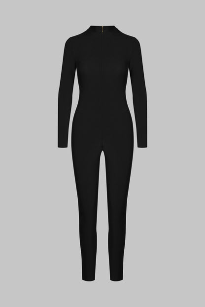 Long Sleeve Transparent Back Catsuit - Nuit Fauve