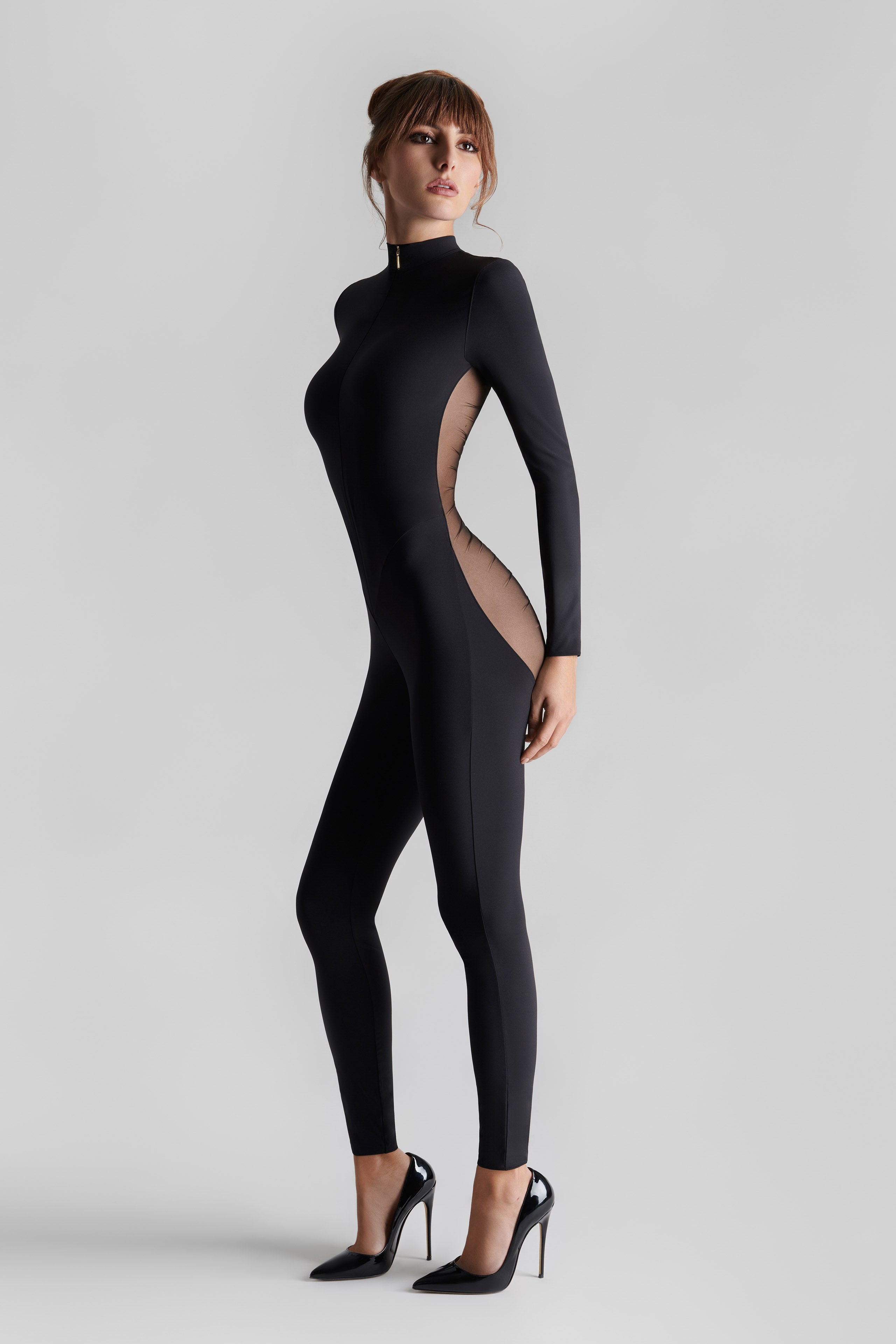 Catsuit dos transparent manches longues - Nuit Fauve