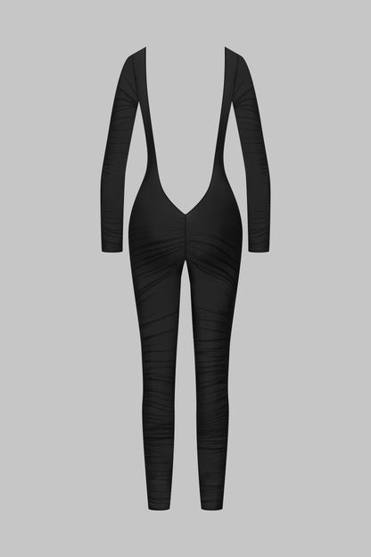 Catsuit dos nu manches longues - Nuit Fauve
