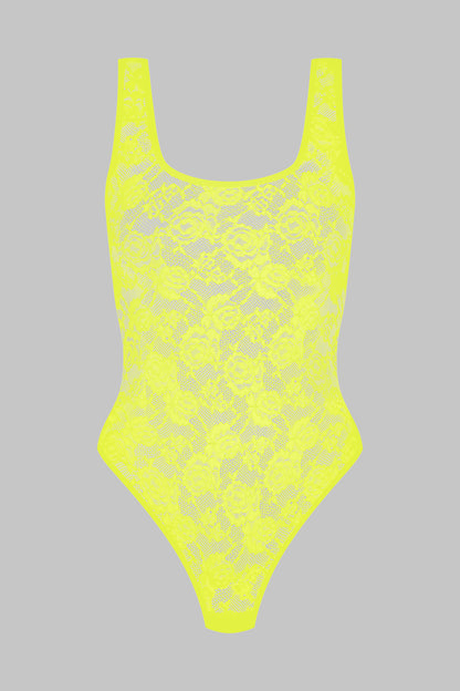 Open back string bodysuit - Flashback Neon