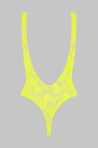Open back string bodysuit - Flashback Neon