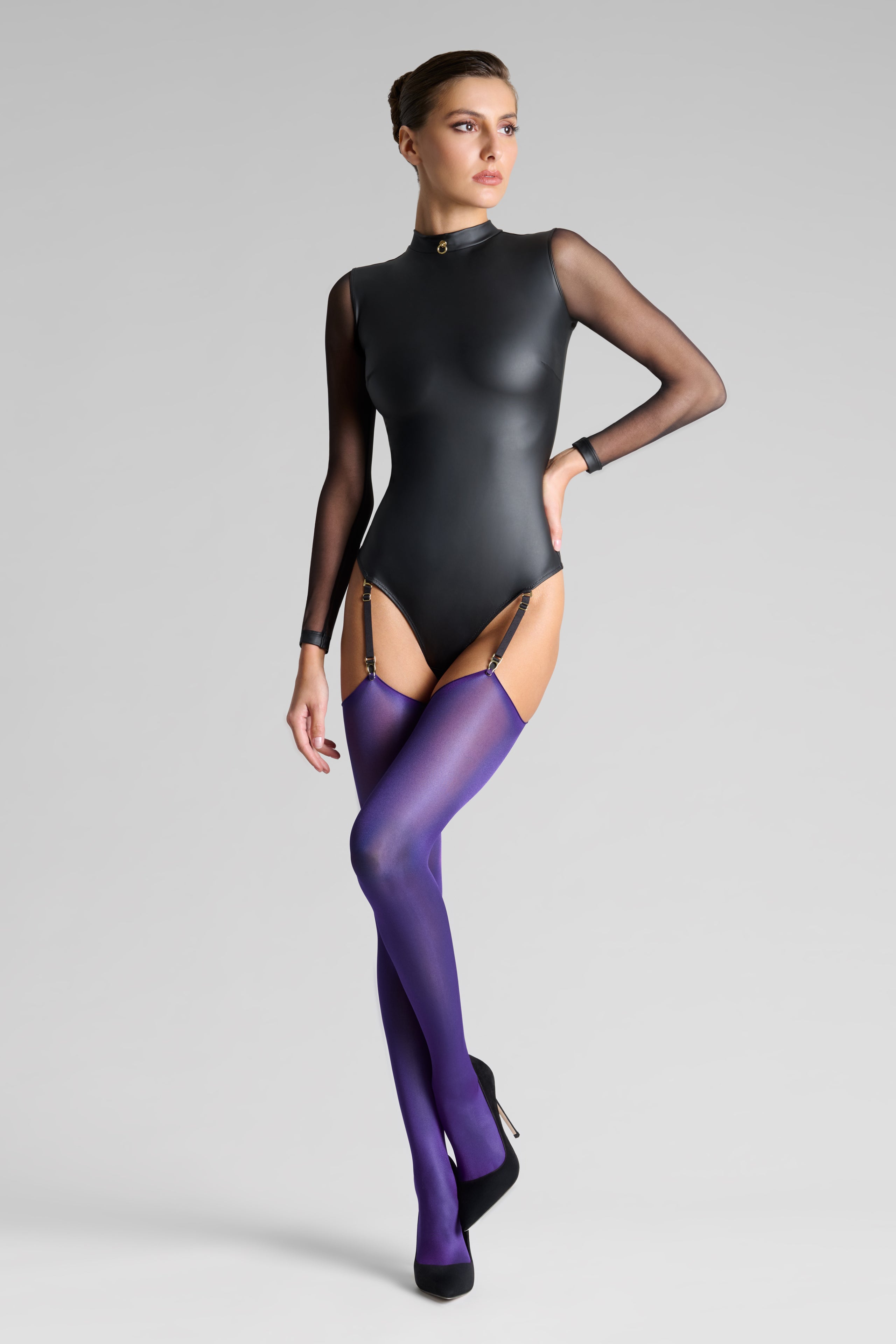 Rolled cut and stockings 40D - Purple - Les Coquetteries