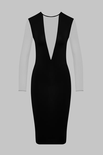 Abito Midi con Scollo a V e Maniche Lunghe - Pure Tentation