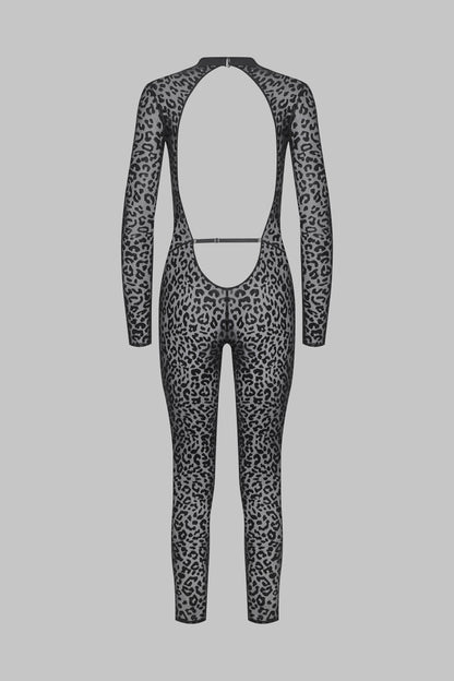 Catsuit leopardata con schiena scoperta - Nero - 24 Secret Days