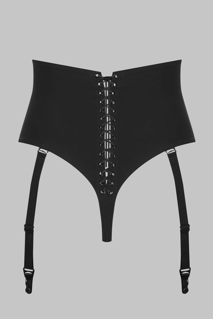 High waisted thong with suspender belt - Nuit Infinie