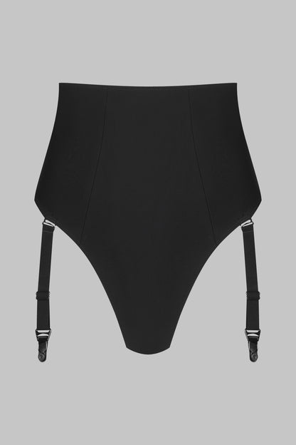 High waisted thong with suspender belt - Nuit Infinie