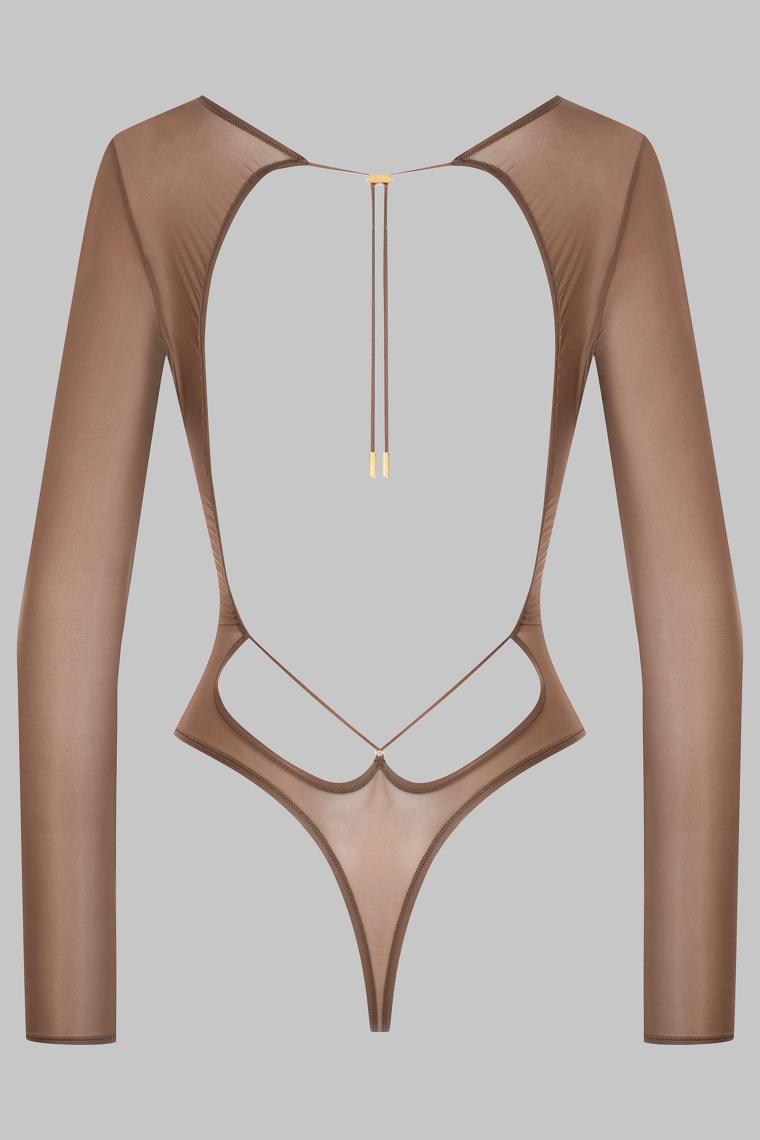 Open Back Long Sleeve Thong Bodysuit - French Kiss Light