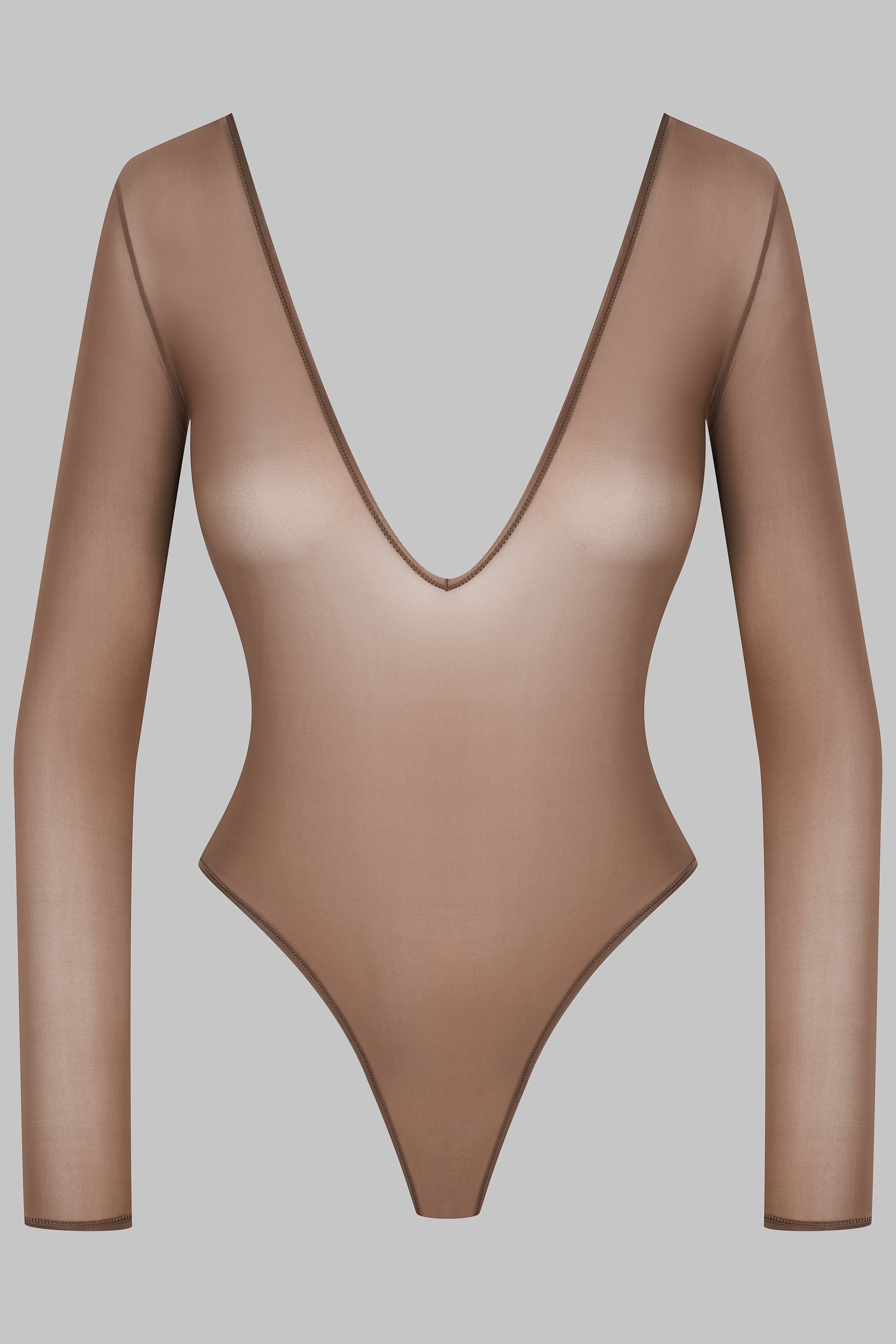 Open Back Long Sleeve Thong Bodysuit - French Kiss Light