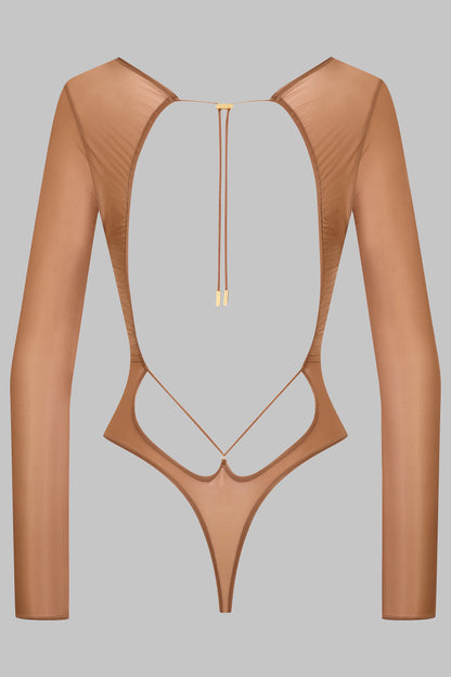 Open Back Long Sleeve Thong Bodysuit - French Kiss Light