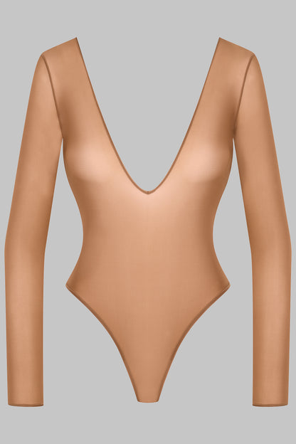 Open Back Long Sleeve Thong Bodysuit - French Kiss Light