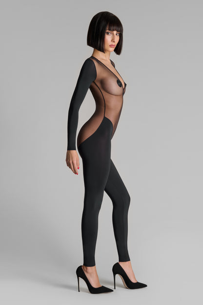 Catsuit manches longues dos transparent - Pure Tentation
