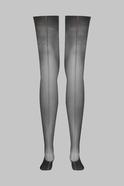 Lurex 20D rolled seam stockings - Black/Gold - Legwear