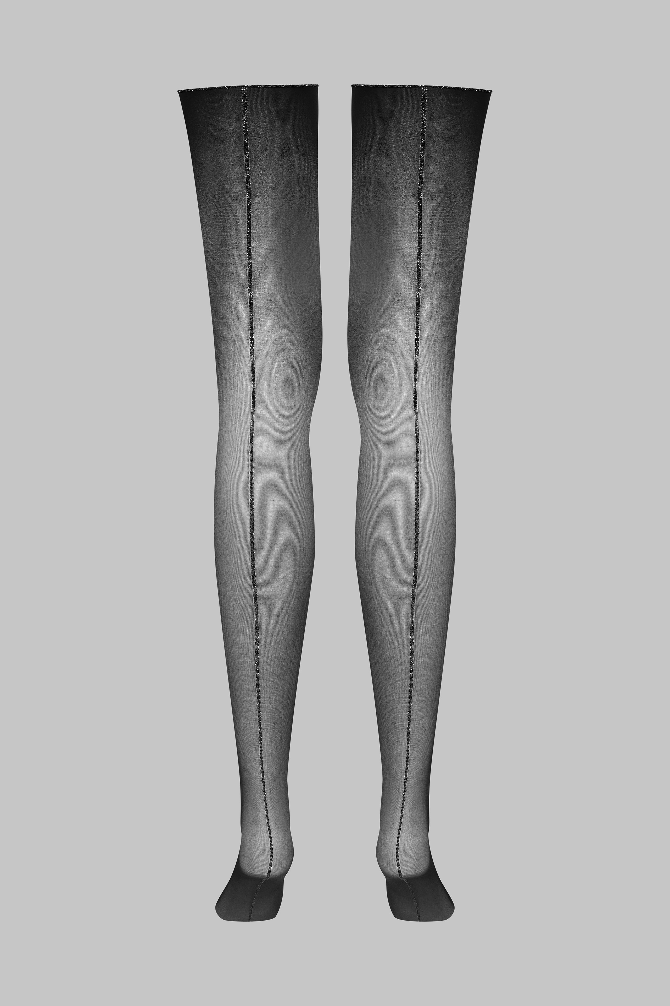 Rolled-up stockings with 20D Lurex seams - Black/Silver - Les Coquetteries