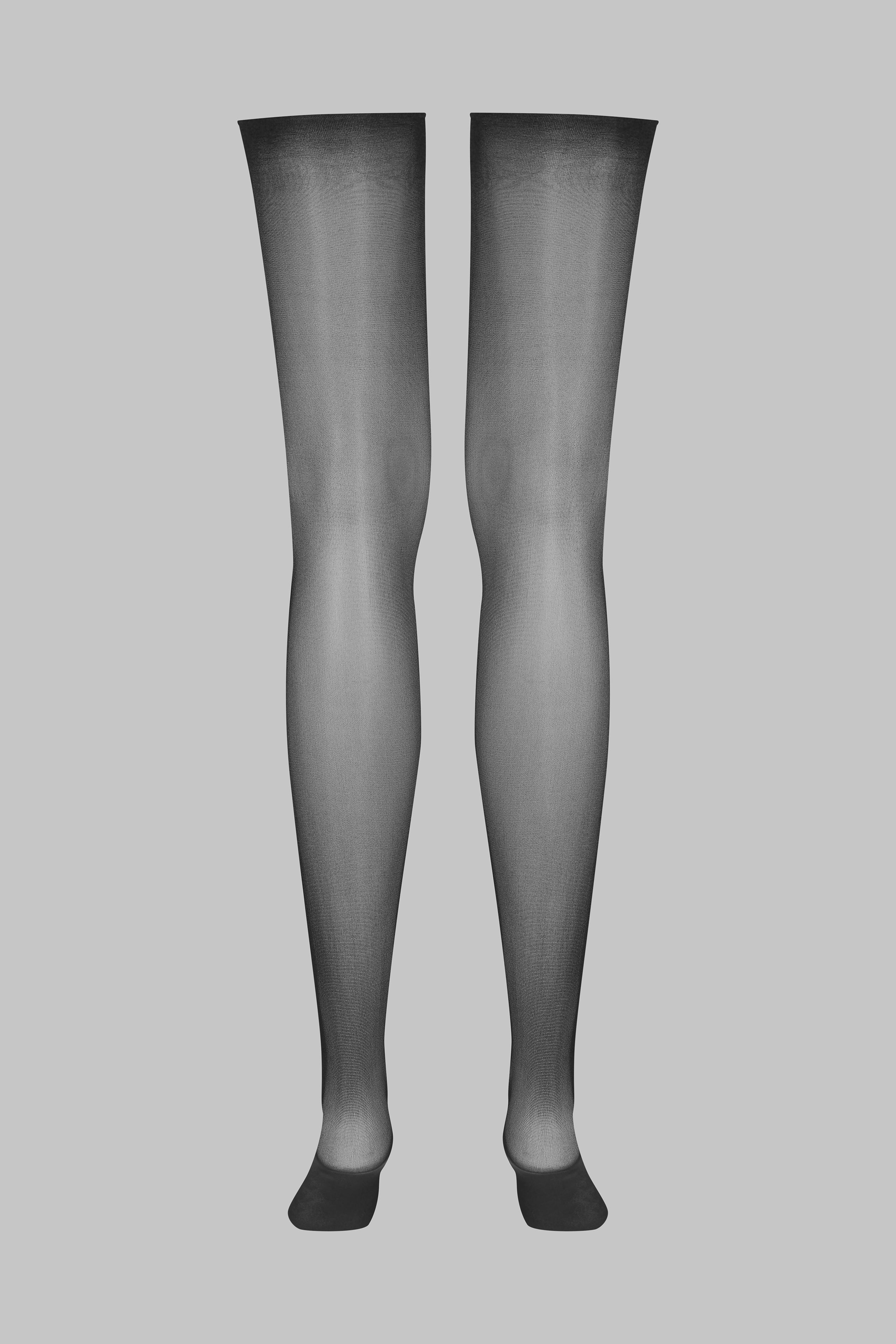 20D Silky Veil Rolled Cut Stockings - Black - Les Coquetteries