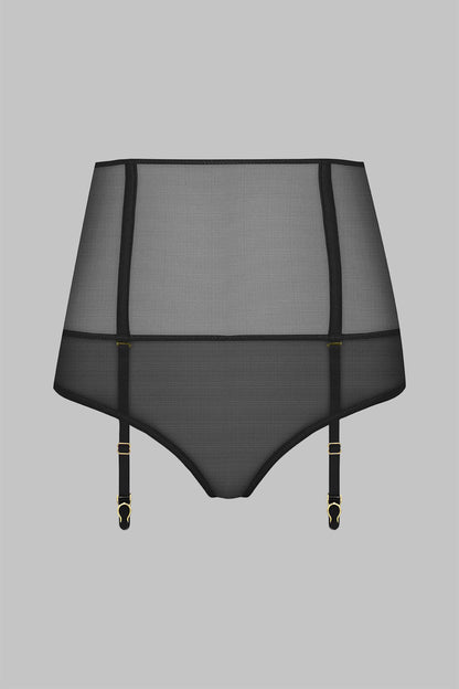 High waist open thong with garter belt - L&