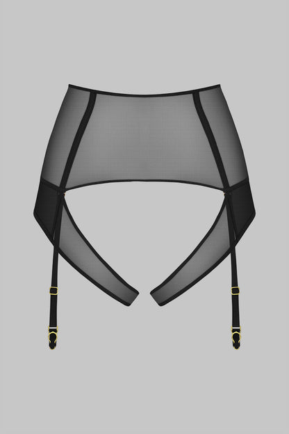 High waist open thong with garter belt - L&